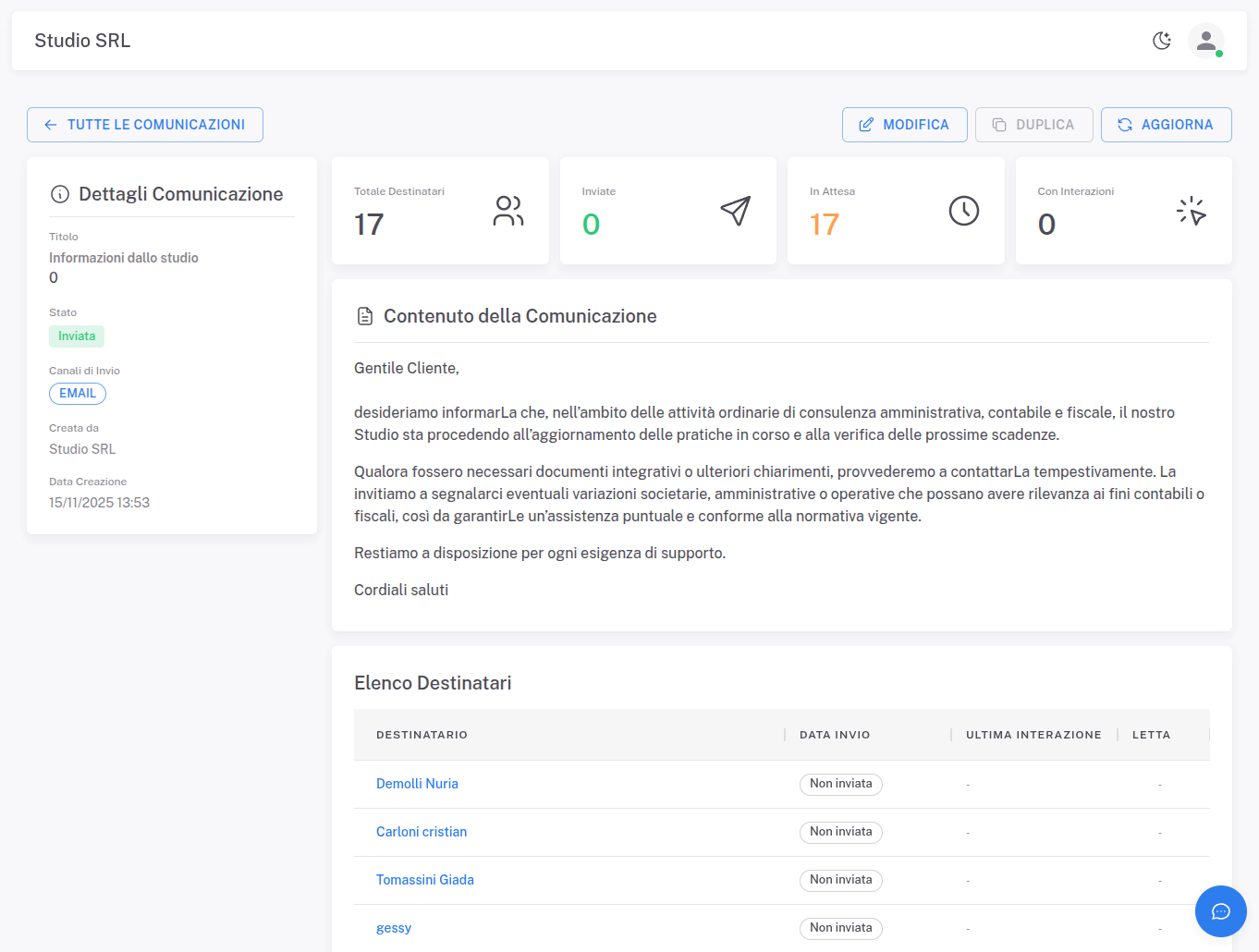 Mailing list integrata - Sistema comunicazioni clienti